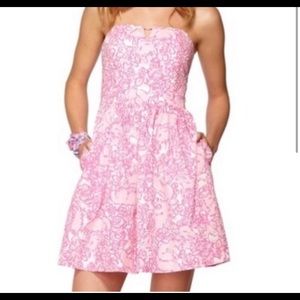 Lilly Pulitzer Pink & White Floral Strapless Dress- Size 0